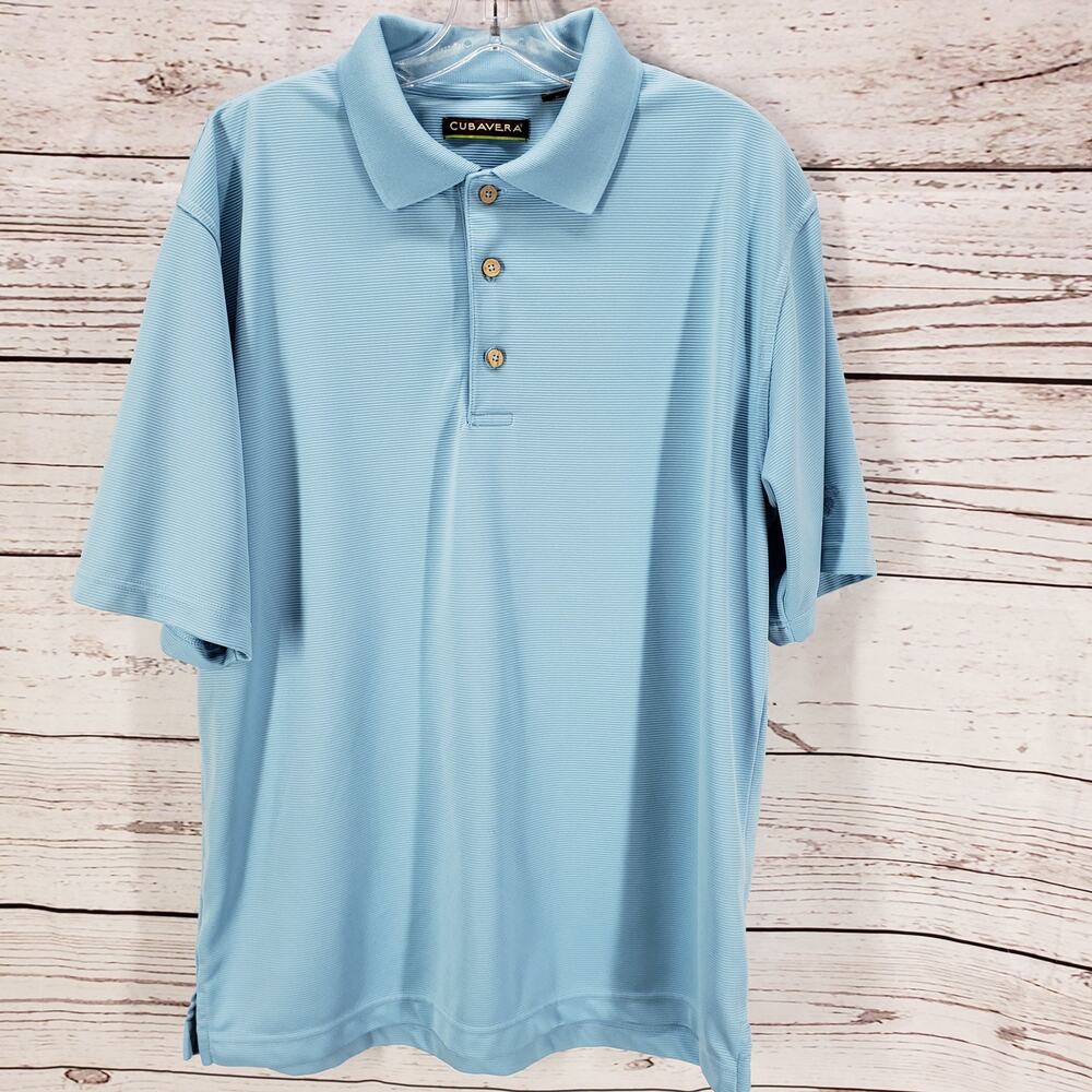 Cubavera Light Blue Ribbed Short Sleeve Polo Shirt Size Large